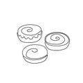 Donut one line art. Continuous line drawing of bun, cake, muffin.