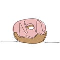 Donut one line drawing junk or fast food concept vector illustration tasty style