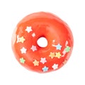 Donut with orange glossy mirror glaze isolated on white