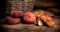 Donut Peache on a rustic wooden table. Royalty Free Stock Photo