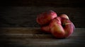 Saturn peaches on wooden table. Royalty Free Stock Photo