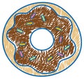 Donut in pencil colour sketch simple style