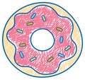 Donut in pencil colour sketch simple style