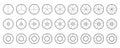 Donut and pie chart segments collection. Wheel and circle diagrams set. Outline sections and slices pack. From 2 to 10