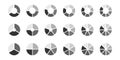 Donut or pie chart templates. Circle divides on 3, 4, 5, 6, 7, 8 parts. Set of wheel diagrams with three, four, five Royalty Free Stock Photo