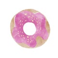 Donut with pink glaze and colorful sprinkles isolated on a white background. Royalty Free Stock Photo