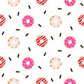 Donut pink glazed seamless vector pattern.