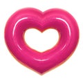 Donut pink heart shape with red glaze front view isolated on white background with clipping path. Donut Valentines day.
