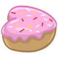 Donut Pink Heart Shaped with Sprinkles Vector Illustration