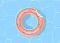 Donut pool float. Water texture. Vector illustration. Pool water