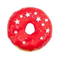 Donut with red icing and sprinkles isolated on white Royalty Free Stock Photo