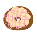 Donut ring in cartoon flat style. Pink glaze on a vanilla cream with chocolate base. Sweet bakery Royalty Free Stock Photo