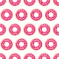 Donut seamless pattern. Pink glazed donuts. Vector illustration