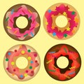 Donut set with sprinkles isolated on white background.