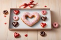 Donut in the shape of a heart. Valentine's Day Gift Concept. Royalty Free Stock Photo