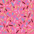 Donut strawberry glaze, dessert decoration seamless pattern