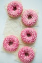 Donut. Sweet icing sugar food. Dessert colorful snack. Glazed sprinkles. Treat from delicious pastry breakfast. Bakery cake. Dough Royalty Free Stock Photo