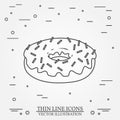 Donut thin line icon. Donut isolated. Vector dark grey. Royalty Free Stock Photo