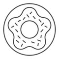 Donut thin line icon. Small sweet fried cake with cream symbol, outline style pictogram on white background. Bakery shop Royalty Free Stock Photo