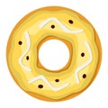 Donut. Top view sweet dessert into glaze for menu design, cafe decoration or delivery box. Candy food with sprinkles