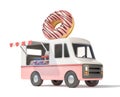 Donut truck, street food, mobile fast food 3d rendering