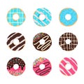 Donut vector Circle donuts with colorful holes covered in delicious chocolate