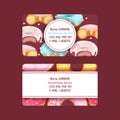 Donut vector doughnut business card food glazed sweet dessert with sugar chocolate in bakery illustration backdrop set Royalty Free Stock Photo