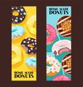 Donut vector doughnut food glazed sweet dessert with sugar chocolate in bakery illustration backdrop set of colorful