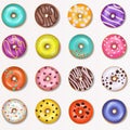 Donut vector doughnut food and glazed sweet dessert with sugar or chocolate in bakery illustration set of colorful Royalty Free Stock Photo