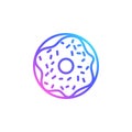 Donut vector icon in bright color gradient. Cute glazed donut with frosting and sprinkles. Line art