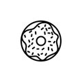 Donut vector icon. Cute glazed donut with frosting and sprinkles isolated on white background. Line art