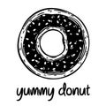 Donut vector icon. Fresh glazed doughnut with sweet sprinkle, chocolate. Illustration isolated on white. Yummy fried