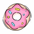 Donut vector isolated on a white background. Cute, colorful and glossy donuts with pink glaze and multicolored powder Royalty Free Stock Photo