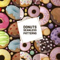 Donut vector seamless pattern doughnut food glazed sweet dessert with sugar chocolate in bakery illustration backdrop