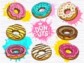 Donut vector set isolated. Lettering, crown, logo.