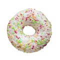 Donut with white glaze and colourful hundreds and thousands Royalty Free Stock Photo