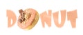 Donut word in Peach Fuzz color 2024 isolated on white background