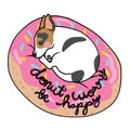 Donut worry be happy, Cute Jack Russell Terrier dog sleeping on donut cartoon