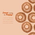 'Donut worry be Happy' invitation. Donut illustration. Donuts Pencil sketch.