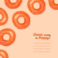 'Donut worry be Happy' text frame. Donuts. Colored Pencils Drawing.