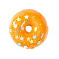 Donut with yellow glossy mirror glaze isolated on white