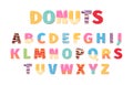 Donuts alphabet. Attraction funny text letters food cake lettering 3d dessert symbols for design menu projects garish