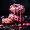 Donuts. assorted glazed donuts. Colorful donuts with icing as background with copy space. Various colorful glazed