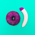 Donuts and banana. Glitter. Stylish minimalism Royalty Free Stock Photo