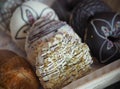 Donuts on basket in bakery shop