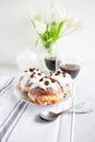 Donuts and black coffee on a white background. Royalty Free Stock Photo