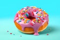 Donuts on bluebackground. Generative AI