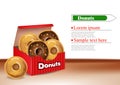 Donuts box Vector realistic. 3d deliclous dessert illustrations Royalty Free Stock Photo