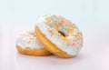 Donuts close up. Sweet Tasty colorful glazed donuts closeup. Doughnut