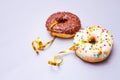 Donuts collection isolated on white background. Festive donut with golden ribbon for lovers